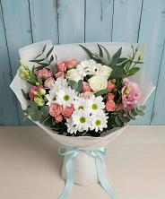 Букет цветов из:  Розы, Лизиантусы и Хризантемы в Марьино Сергиево-Посадский района