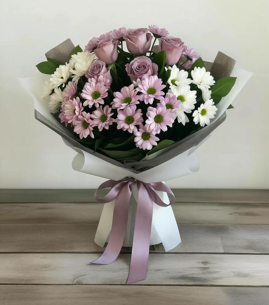 Букет цветов из: Хризантемы и Розы в Марьино Сергиево-Посадский района