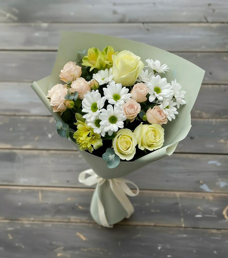 Букет цветов из: Альстромерии, Розы и Хризантемы в Марьино Сергиево-Посадский района