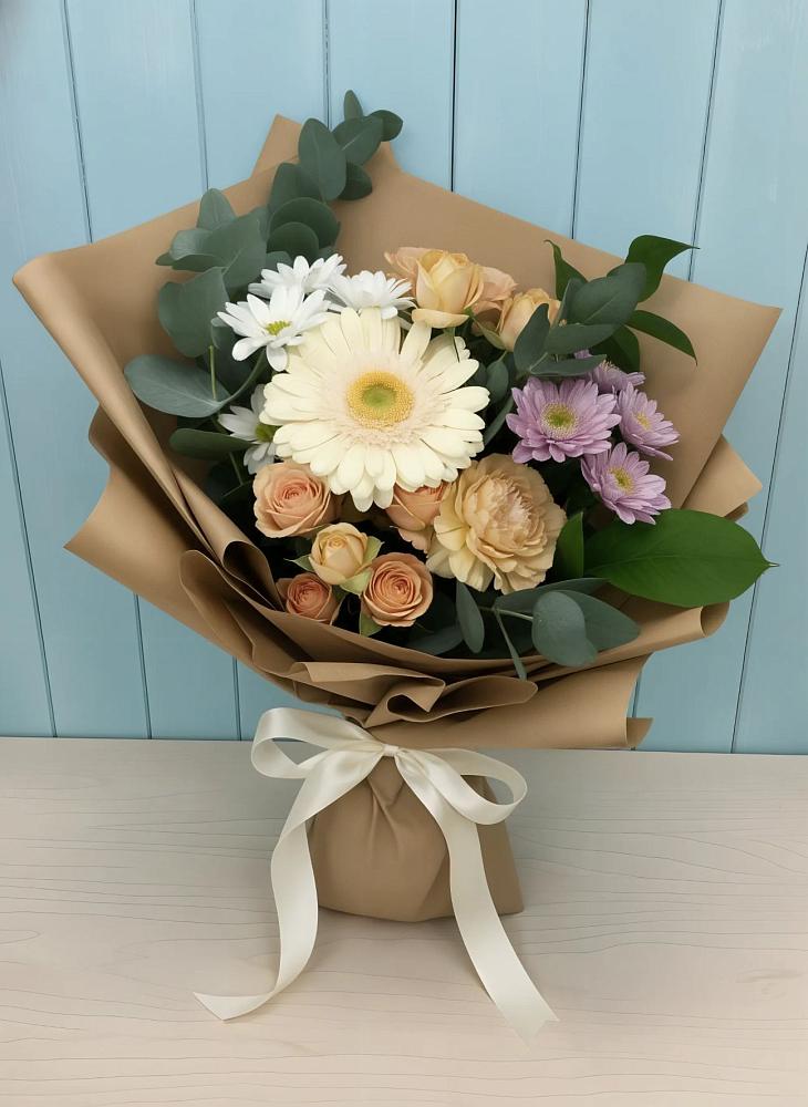 Букет цветов из: Герберы и Хризантемы в Марьино Сергиево-Посадский района