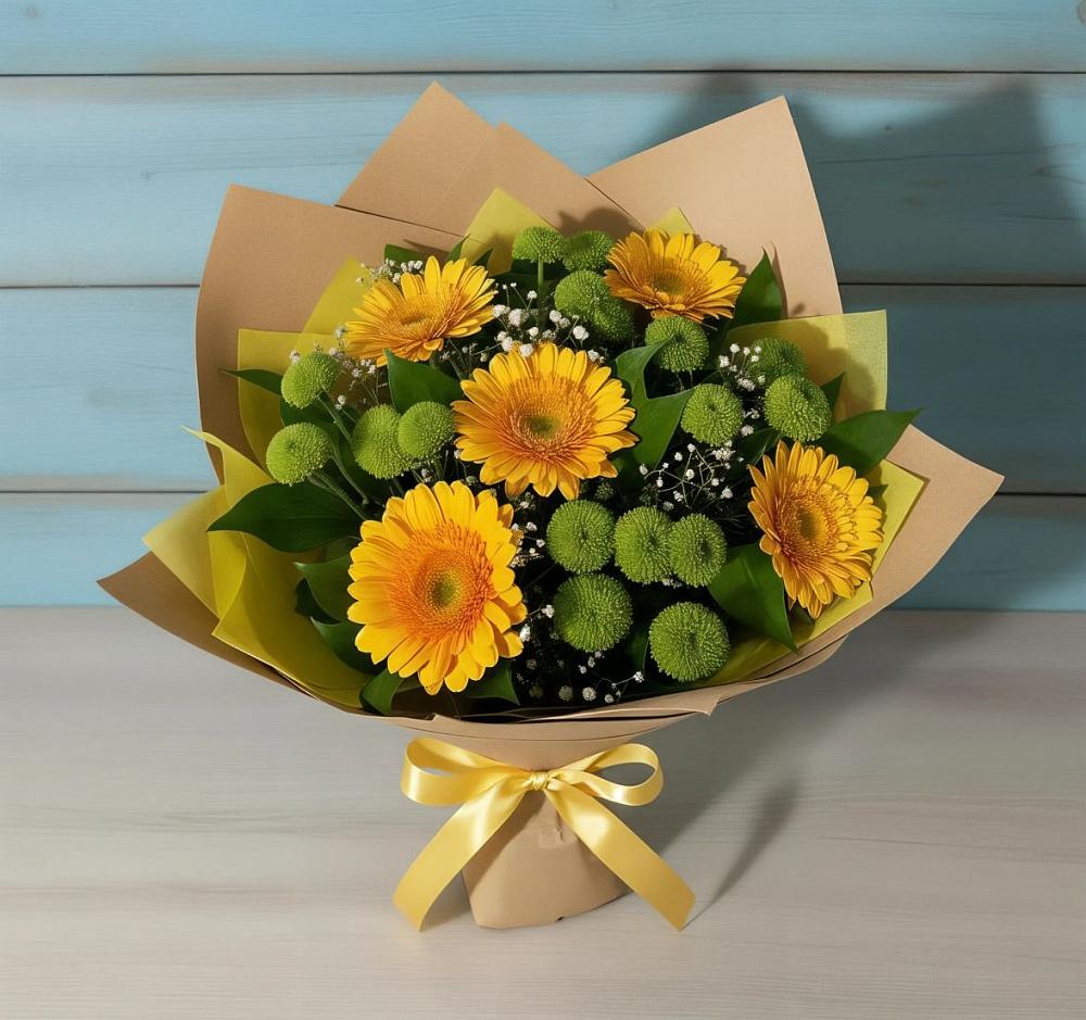 Букет цветов из: Герберы и Хризантемы в Марьино Сергиево-Посадский района