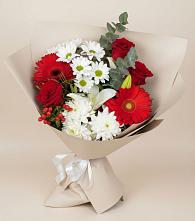 Букет цветов из:  Розы, Хризантемы, Герберы и Лилии в Марьино Сергиево-Посадский района