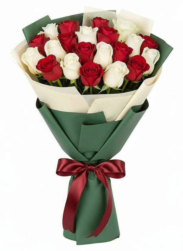 Букет Микс из красных и белых роз в Марьино Сергиево-Посадский района