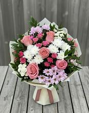 Букет цветов из:  Альстромерии, Гвоздики, Розы и Хризантемы в Марьино Сергиево-Посадский района