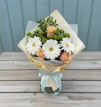 Букет цветов из:  Герберы, Розы и Хризантемы в Марьино Сергиево-Посадский района