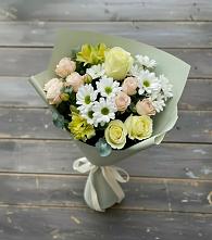 Букет цветов из:  Альстромерии, Розы и Хризантемы в Марьино Сергиево-Посадский района