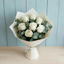Букет Белые розы в Эвкалипте в Марьино Сергиево-Посадский района