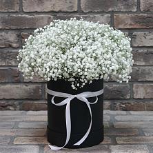 Цветочная композиция из Гипсофила в шляпной коробке в Марьино Сергиево-Посадский района
