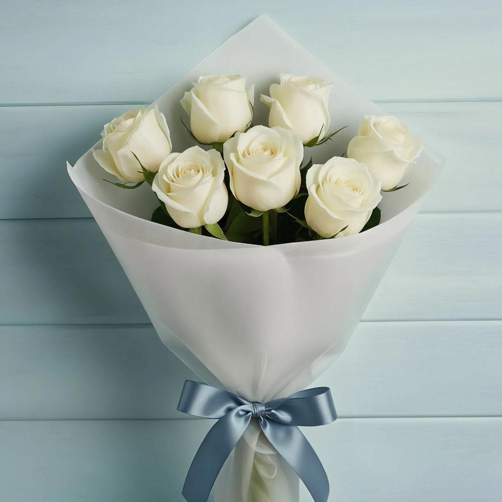 Букет 7 Белых роз Эдлесс Лав в Марьино Сергиево-Посадский района
